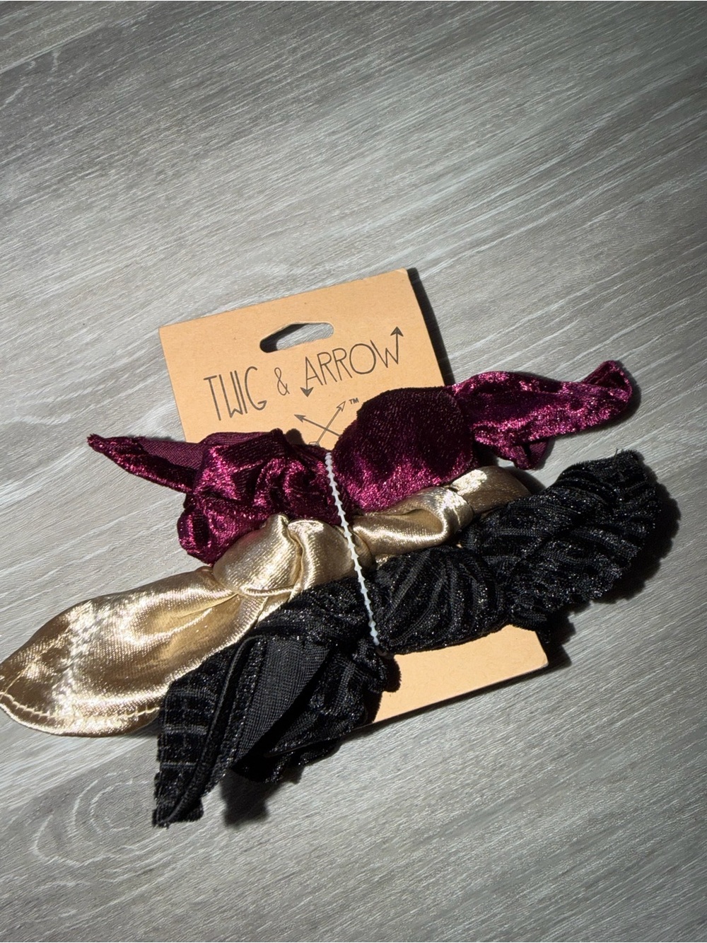 3-Pack Velvet and Satin Scrunchie Set - Burgundy, Gold, Black